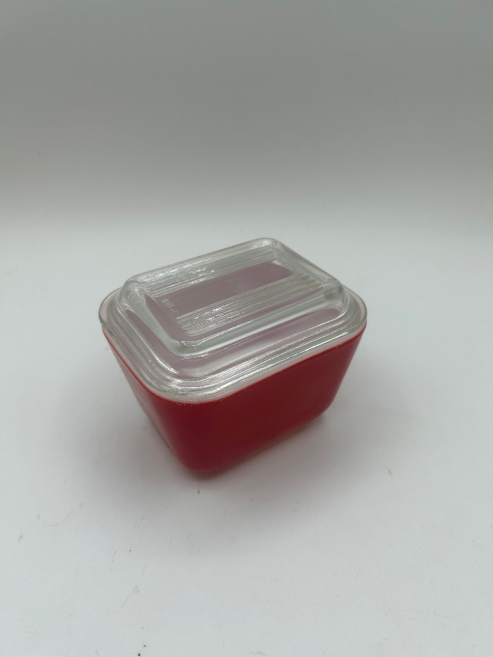 Vintage red Pyrex refrigerator dish jar